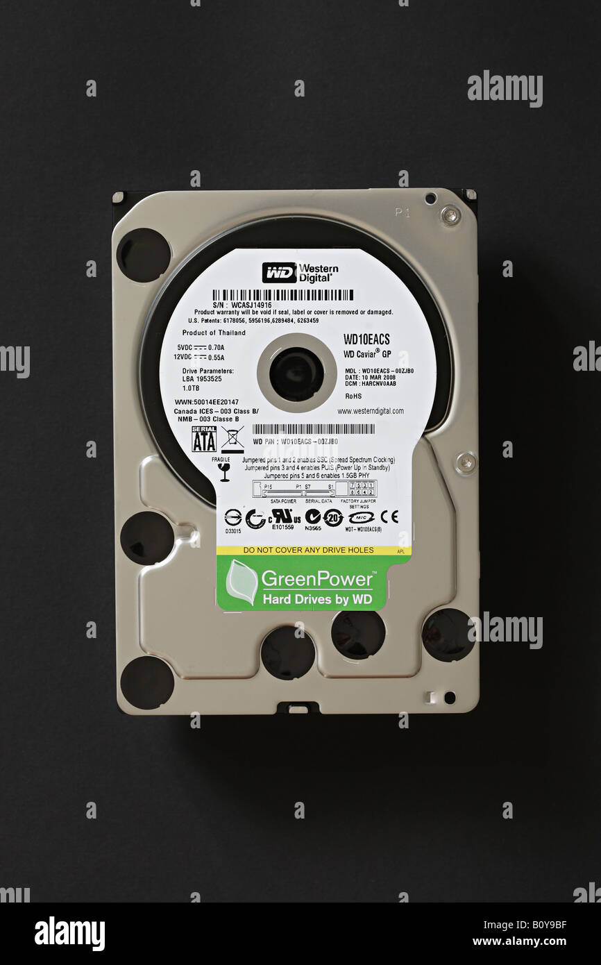 Eco Friendly computing - unità disco rigido del computer con ridotto considerevolmente il consumo di energia da produttore a produttore di Western Digital Foto Stock
