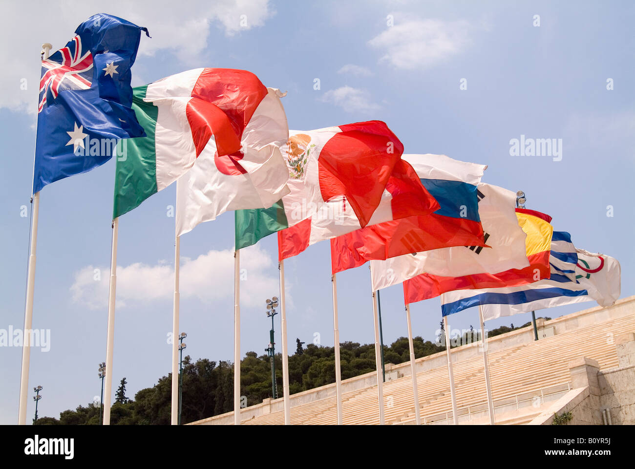 Bandiere olimpiche Foto Stock