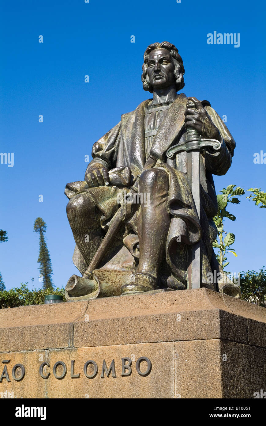 Dh Parque de Santa Catarina Funchal Madeira Cristopher Columbus statua Foto Stock