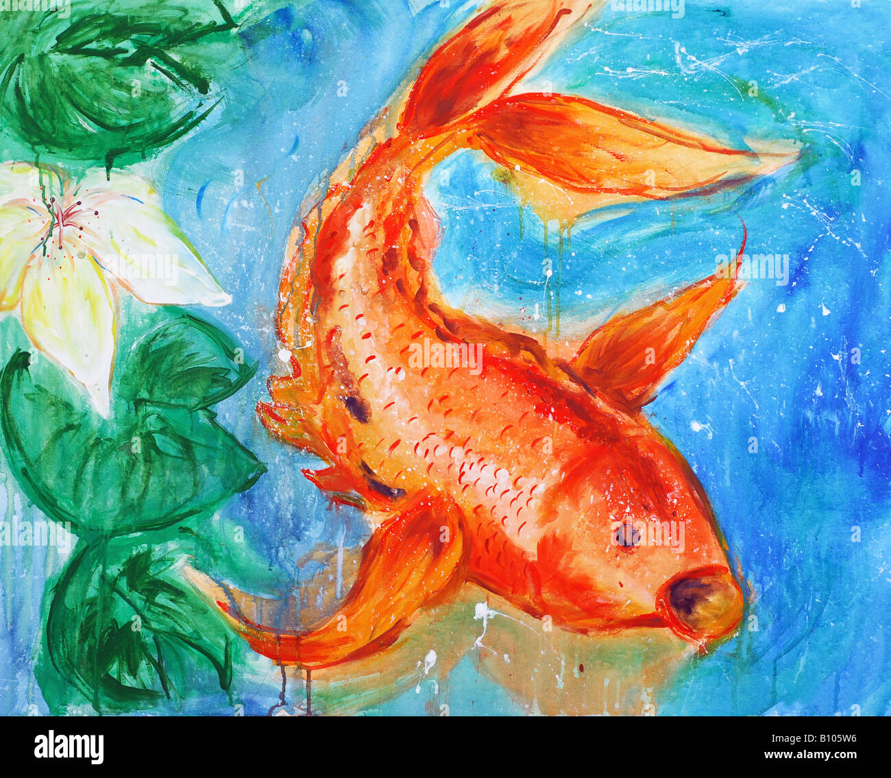 La pittura ad acquerello di carpe koi fish Foto Stock