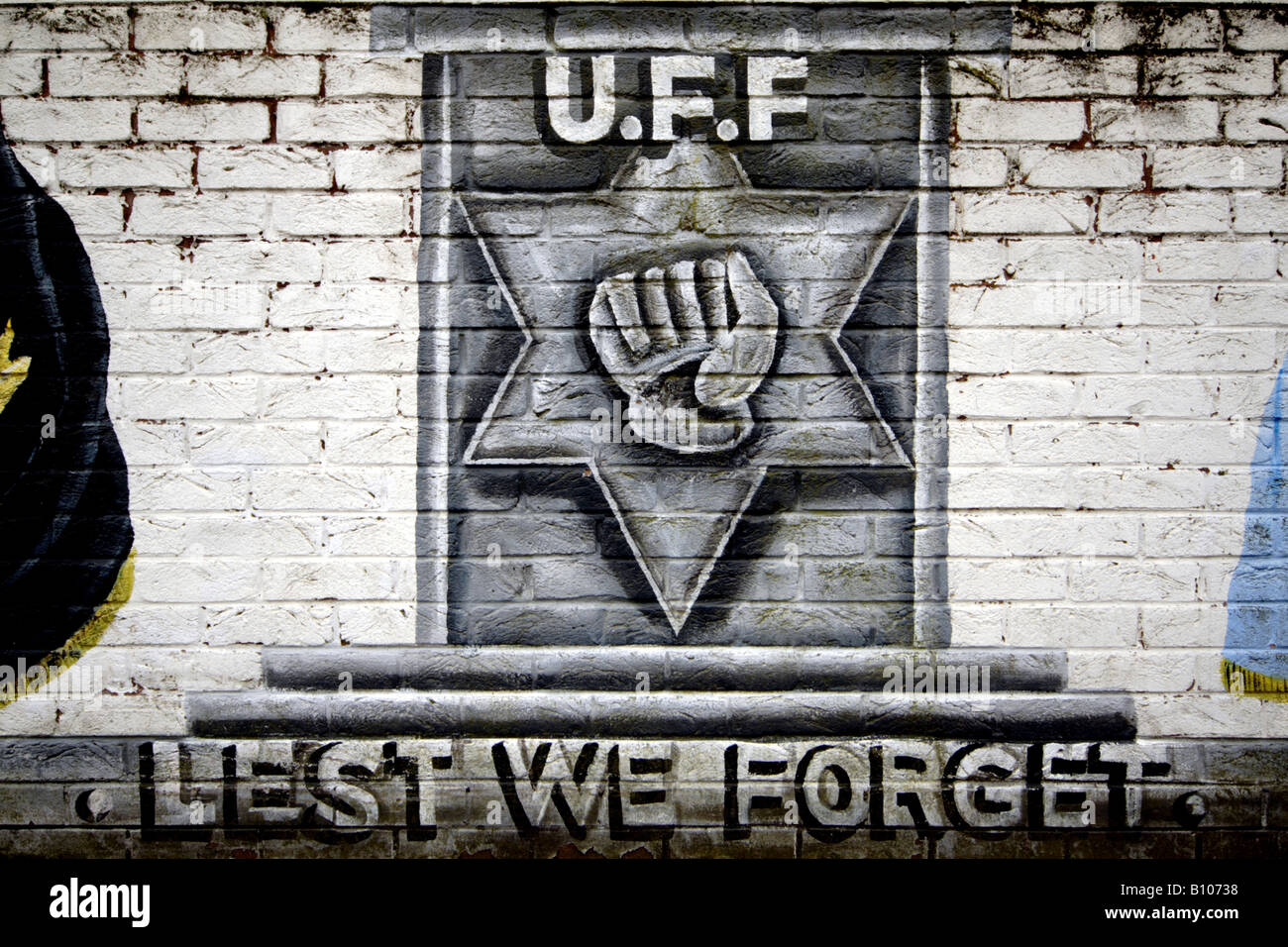 Parte del murale raffigurante lealisti UFF organizzazione in Oriente Belfast Irlanda del Nord Foto Stock