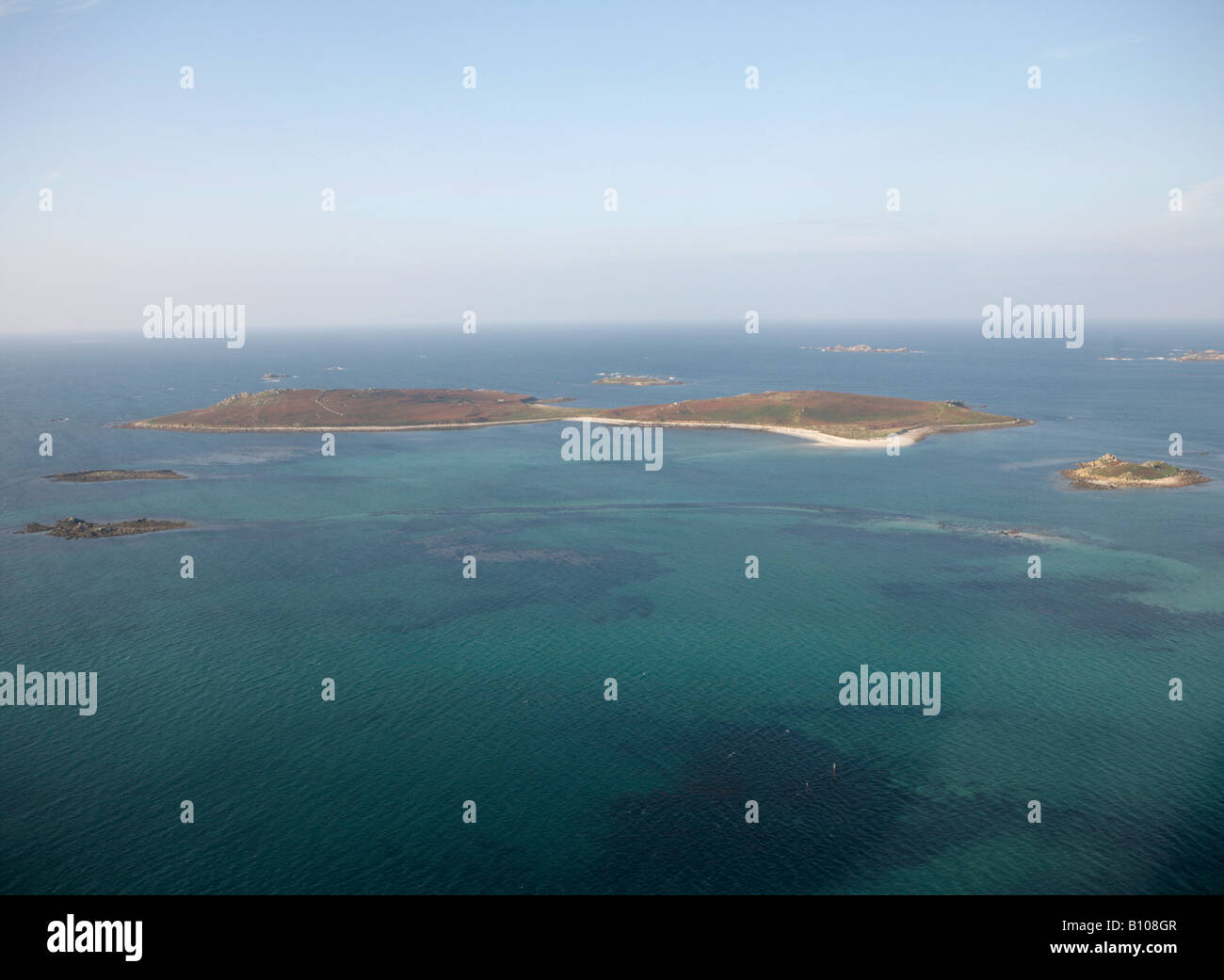 Vista aerea di Sansone isola, isole Scilly, UK. Foto Stock