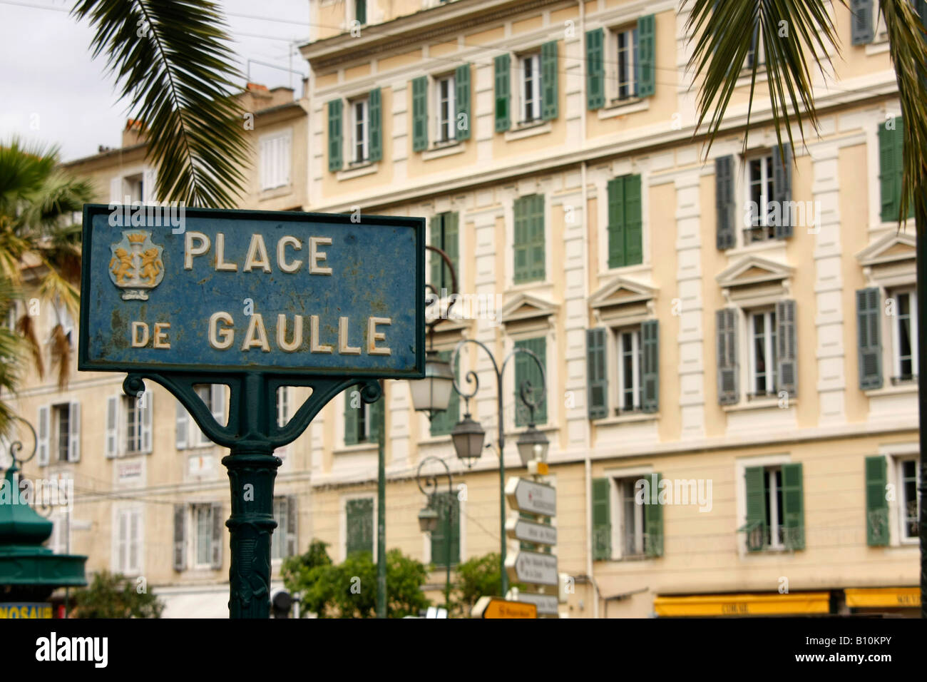 Strada segno Place De Gaulle in Ajaccio Corsica Francia Foto Stock