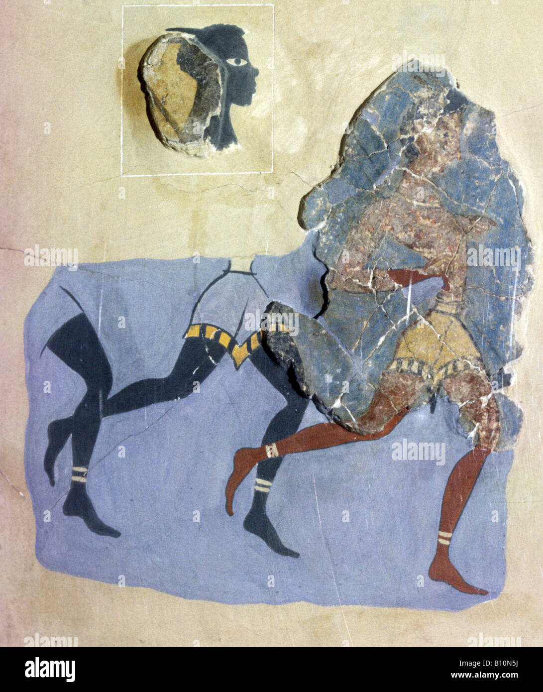 Minoan affresco raffigurante Nubian mercenari. Casa di affreschi. Knossos. Creta. Il capitano dei neri. 1450-1400 A.C. Foto Stock