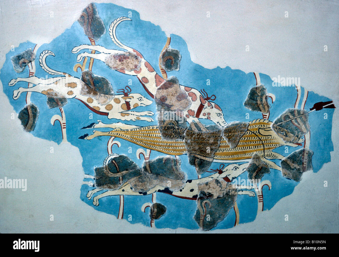 Affresco micenea. caccia al cinghiale da tirinto. 1300 1200 BC. La Grecia Foto Stock