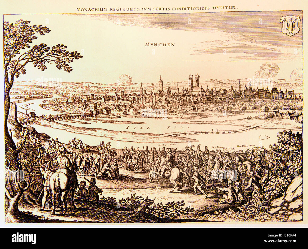 Entrata degli svedesi a Monaco di Baviera il 7 maggio 1632 . Gustavo Adolfo campagna . Trenta anni di guerra . Da Merian Foto Stock