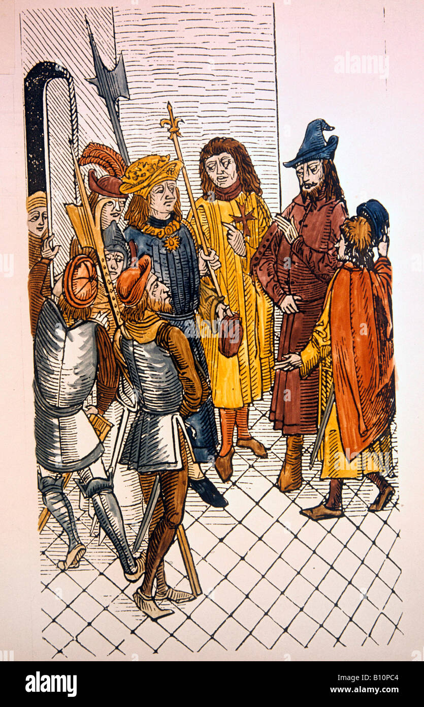Rodi assedio. 1481. Carlo VIII di Francia prende Zizim figlio di Maometto II crociate Foto Stock