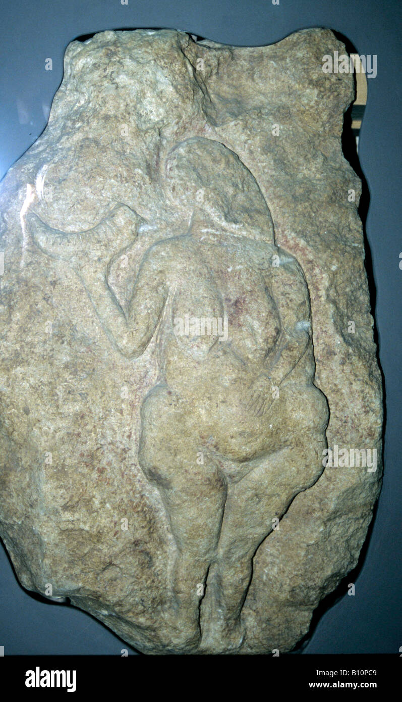 Venere di Lausse tenendo un avvisatore acustico o cornucopia sollievo 20000BC Aurignacian Foto Stock