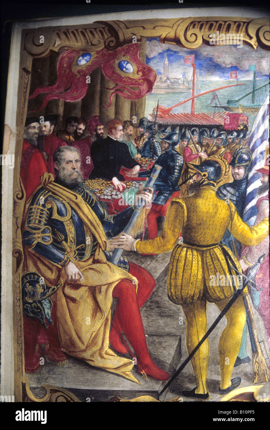 Girolamo Zane come procuratore di San Marco di pagare le truppe del XVI sec. Venezia Foto Stock