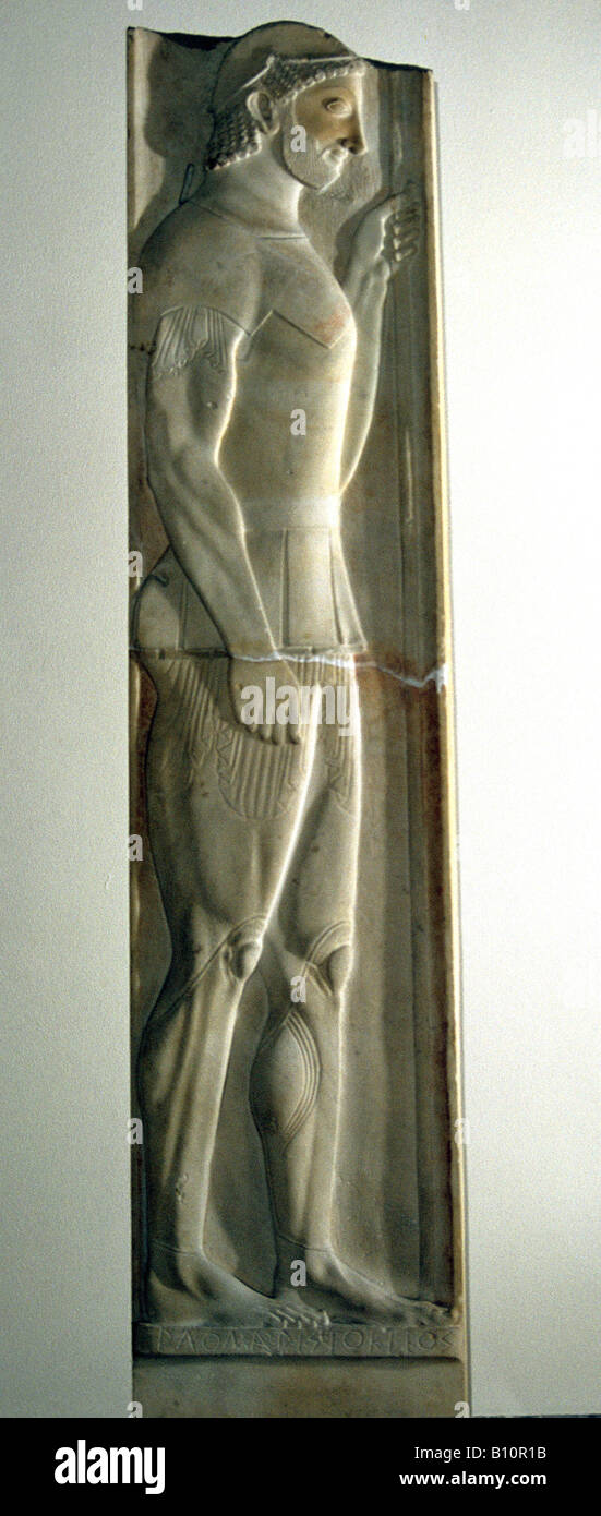 Stele di Aristion Attica che combatté nella battaglia di Maratona 500 BC Grecia Museo Archeologico Nazionale Atene Foto Stock