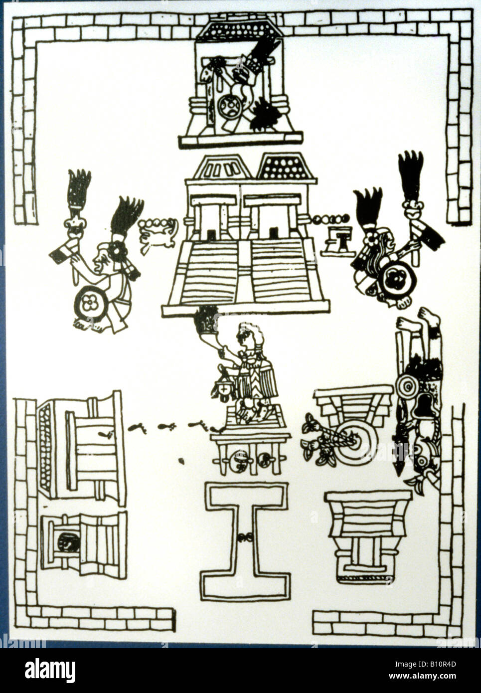 Piano di Tenochtitlan che mostra i templi Huitzilopochtli e Tlaloc Foto Stock