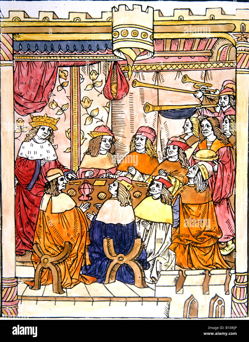 Re Artù e la tavola rotonda.1495 Disegno Foto Stock