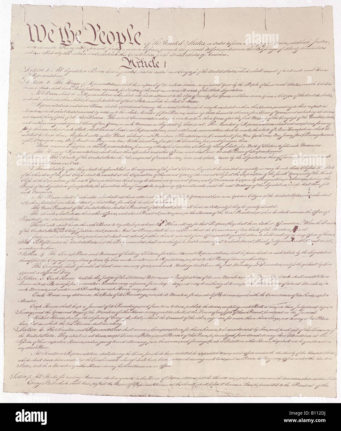 La costituzione degli Stati Uniti è stato scritto per delineare delle leggi fondamentali nel 1787 e ratificato nel 1789. Foto Stock