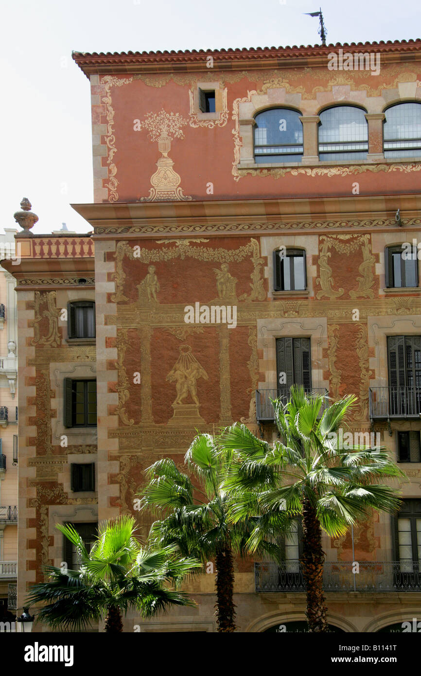 Ornano la decorazione parietale, Placa de Lluis Millet, Barri Gotic, area Gotica, Barcellona, Spagna Foto Stock