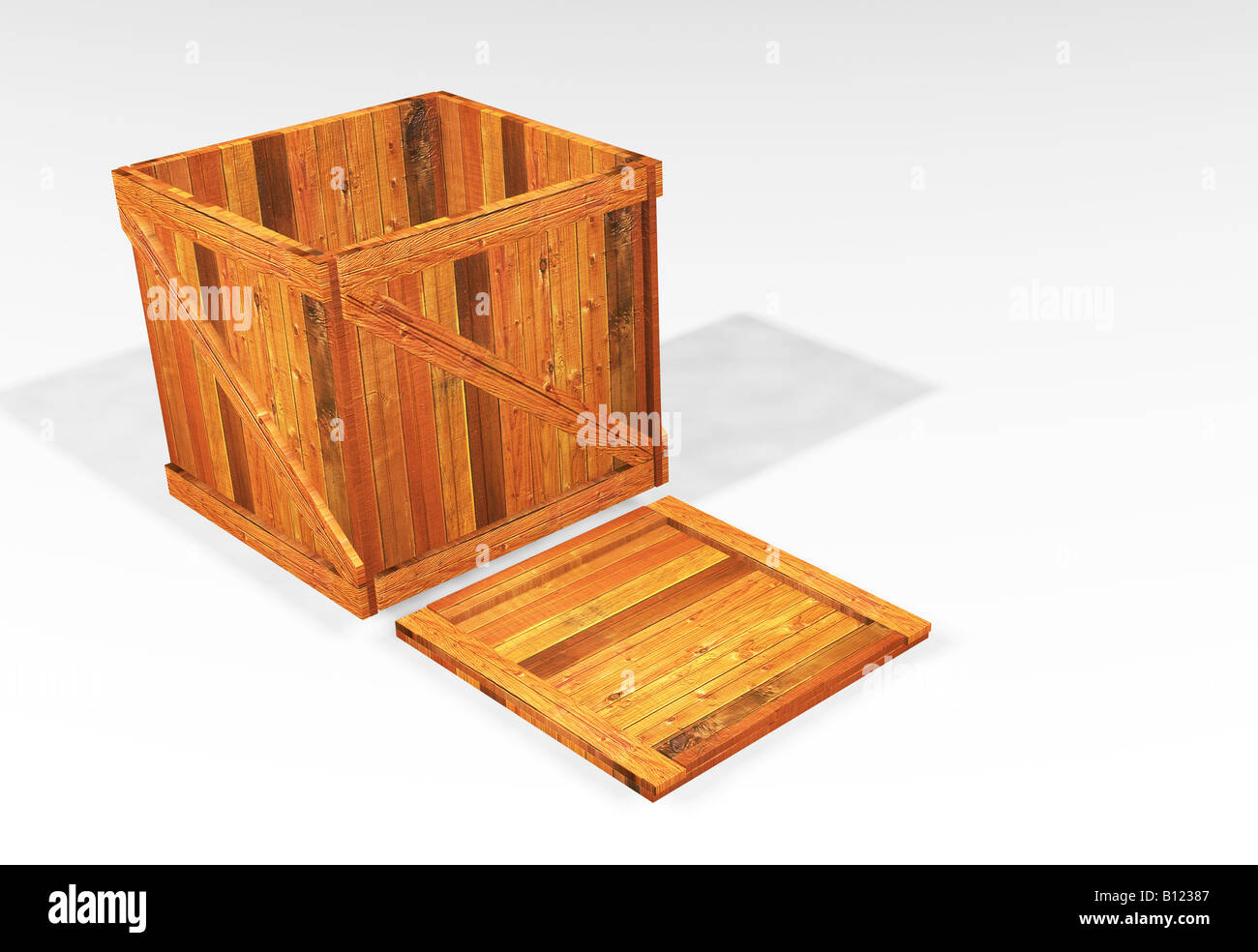 3D render di aprire una gabbia in legno Foto Stock