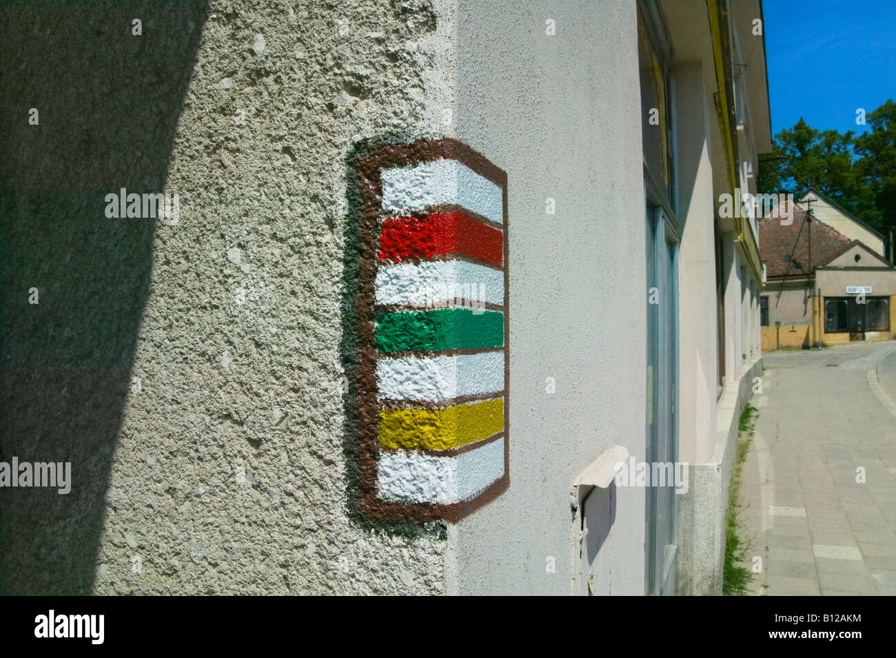 Piazza della Città Vecchia mark sulla parete Telc Moravia Repubblica Ceca Foto Stock