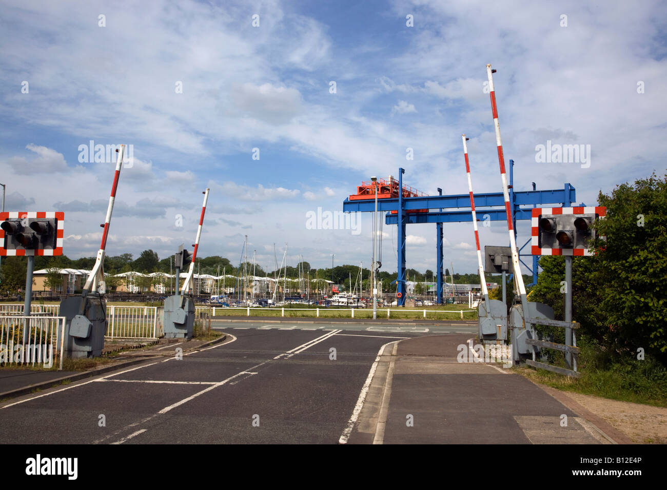 Passaggio a livello per Ribble Ferrovie a Vapore a Preston Riversway Docklands Foto Stock