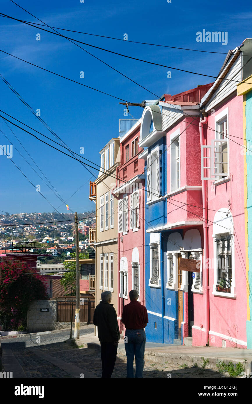 Case SAN ENRIQUE CERRO ALEGRE VALPARAISO CILE Foto Stock