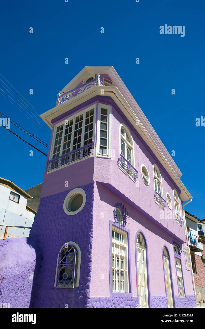 Coloratissima casa CERRO ALEGRE VALPARAISO CILE Foto Stock