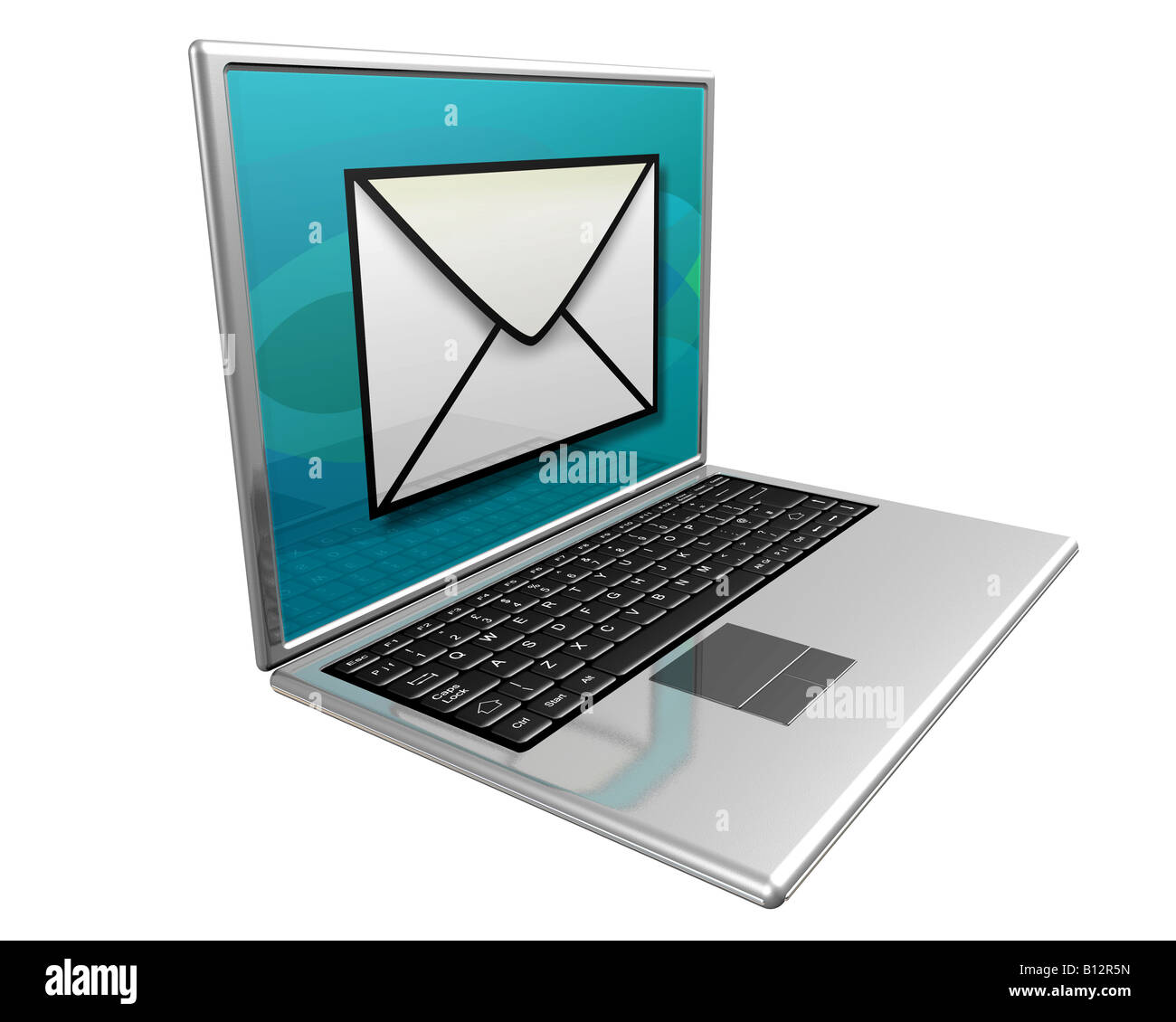 Il computer portatile visualizza una grande icona mail che indica che si dispone di una posta Foto Stock