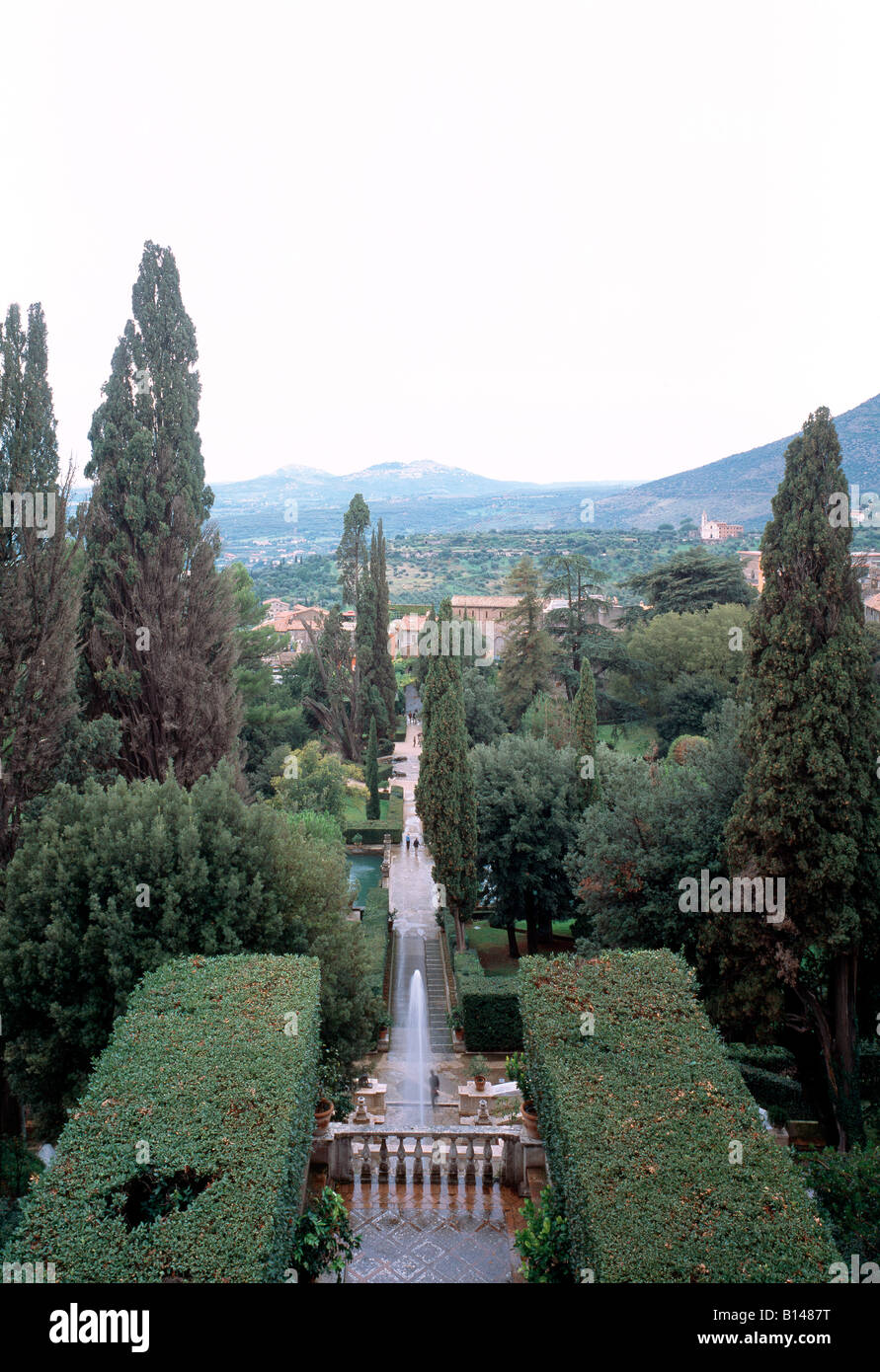 Tivoli, Villa d'Este, Renaissancegarten, Blick von der Loggia auf die Hauptachse Foto Stock