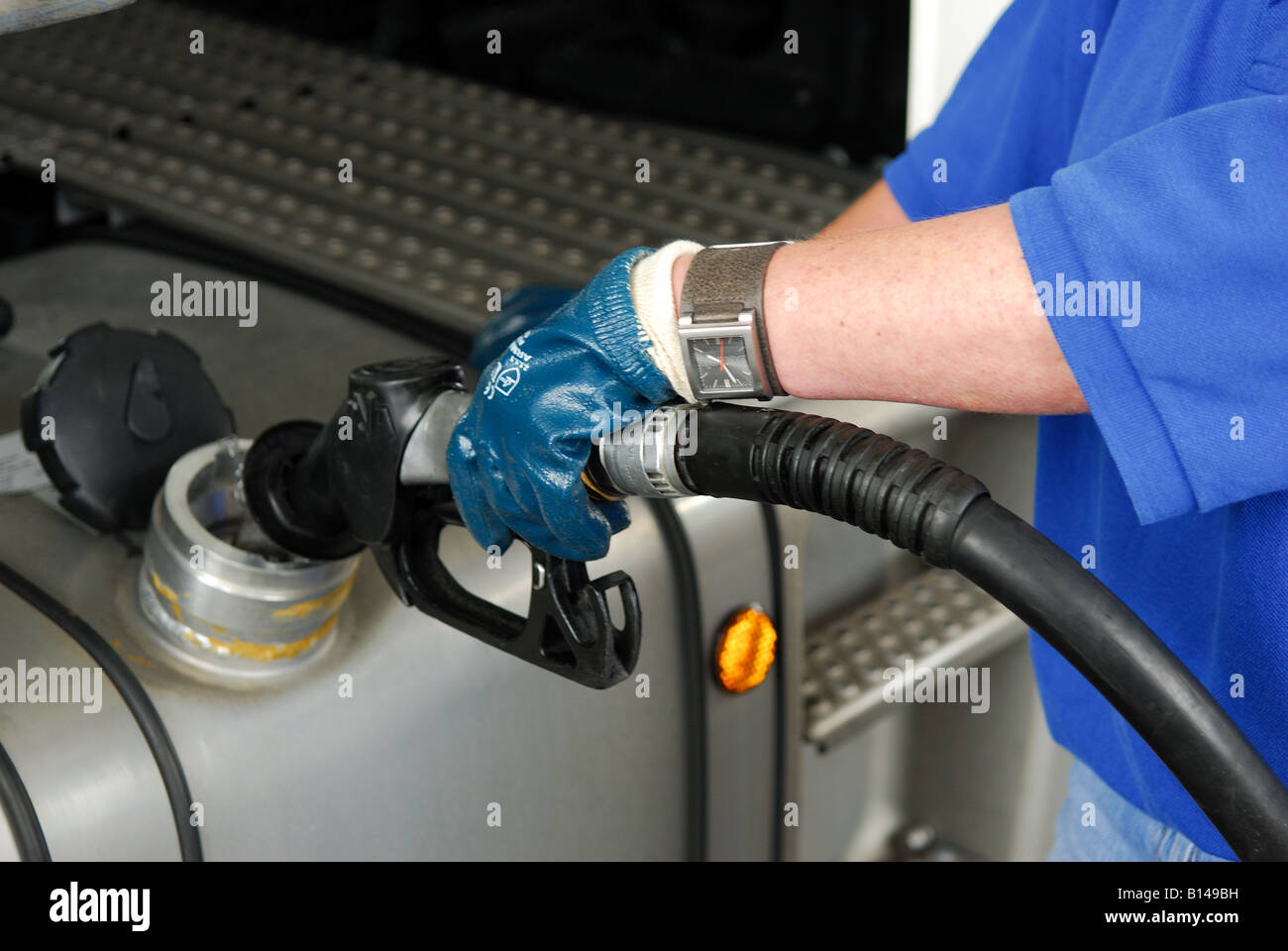 Il riempimento del serbatoio del carburante Hgv. Foto Stock