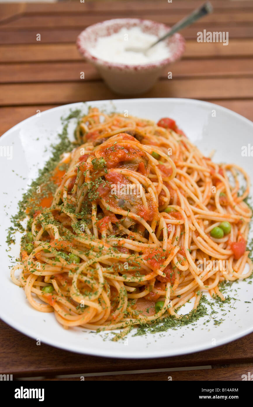Spaghetti con coniglio Valletta Malta Foto Stock