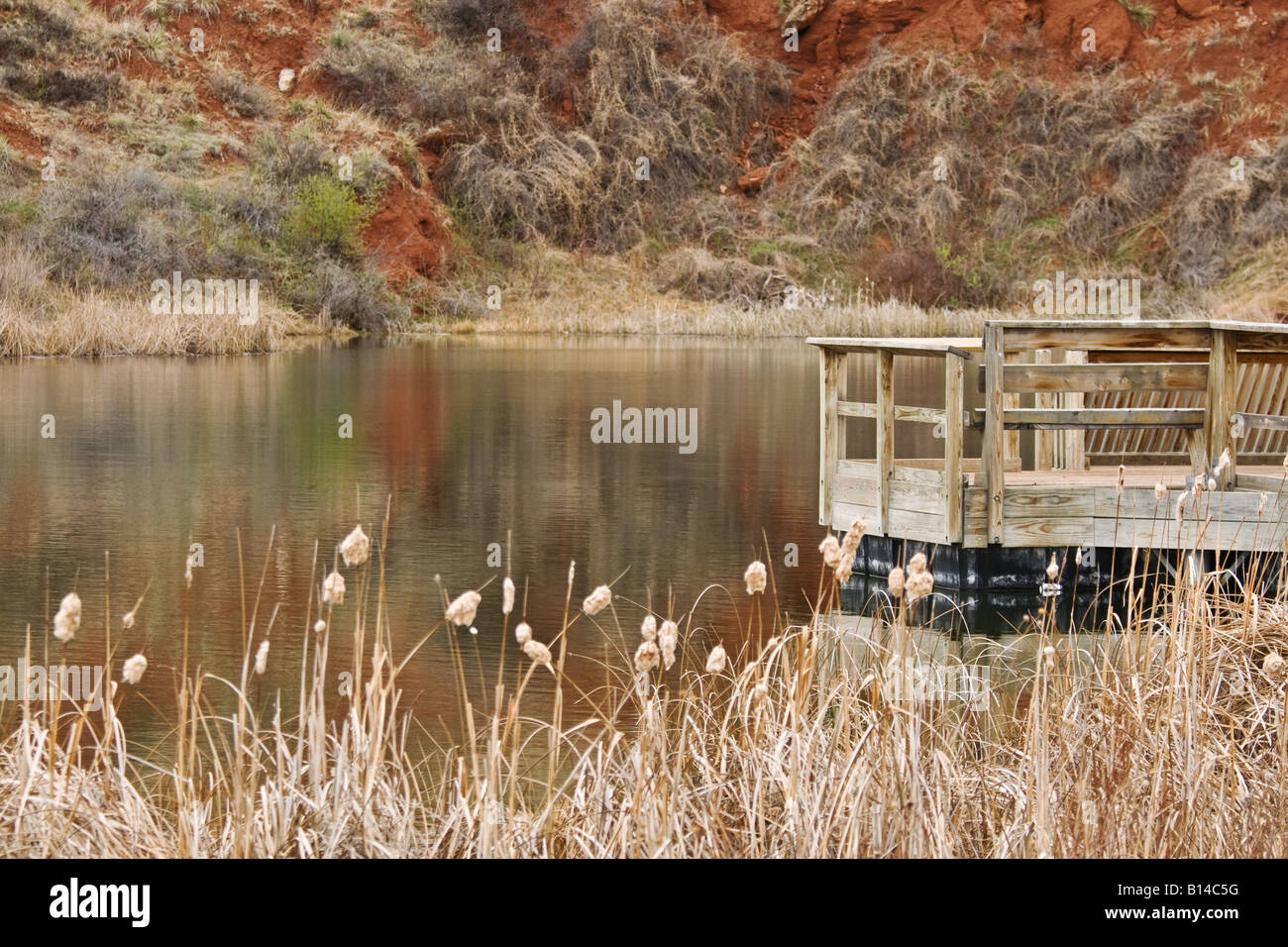 Pubblica il lago di pesca in legno con accesso per disabili la pesca dock mantenuta dal Game pesce e parchi Foto Stock