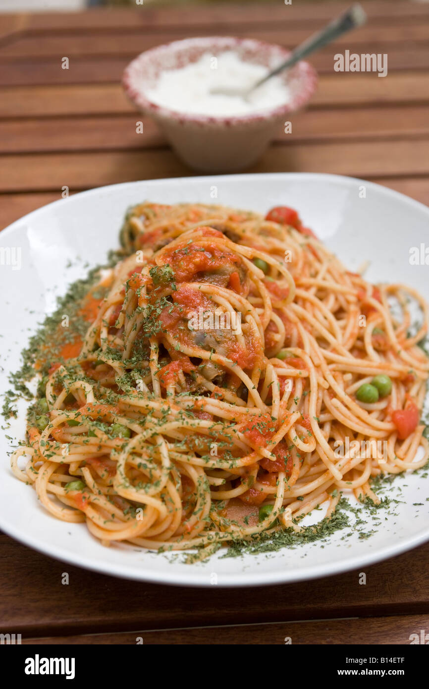 Spaghetti con coniglio Valletta Malta Foto Stock