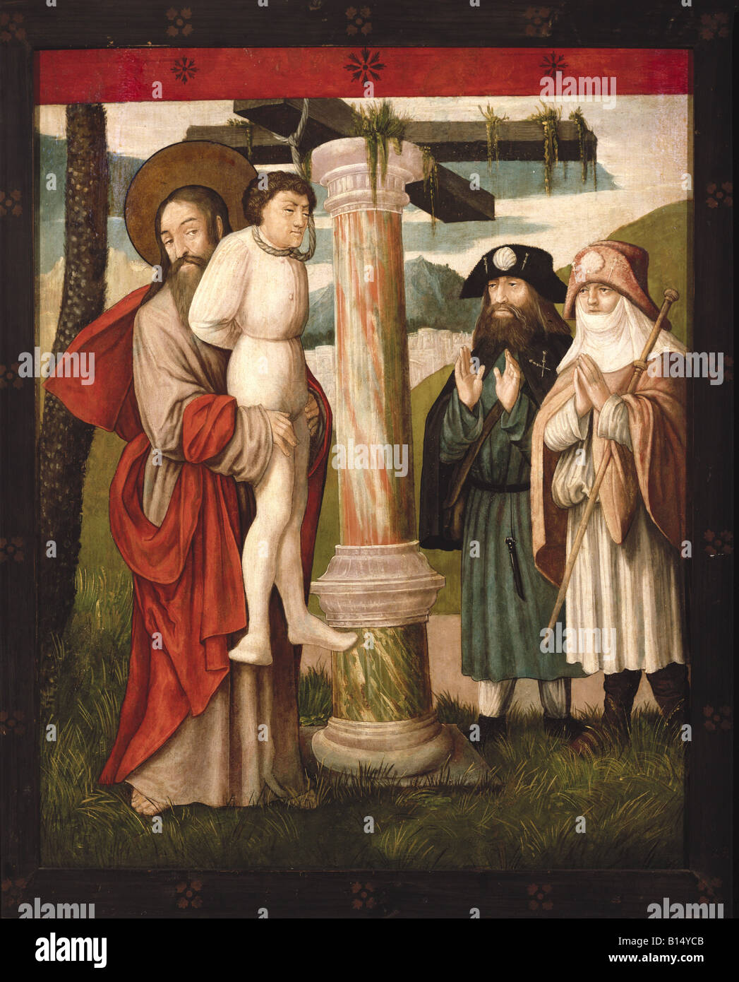 Belle arti, l'arte religiosa, San Giacomo maggiore (+ circa 44 AD), gallow miracolo, pittura, scuola di Norimberga, olio su pannello, circa 1520/1530, Galleria della Franconia, Kronach, artista del diritto d'autore non deve essere cancellata Foto Stock
