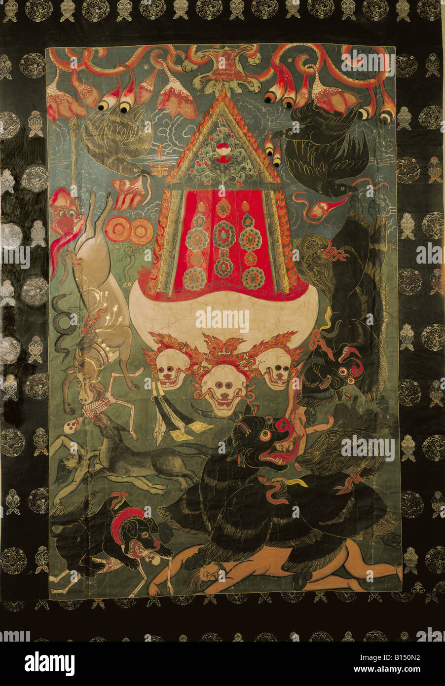 Belle arti, Tibet, pittura, Thangka, Inferno, seta, XVIII secolo, collezione etnologica, Zuerich University, , artista del diritto d'autore non deve essere cancellata Foto Stock