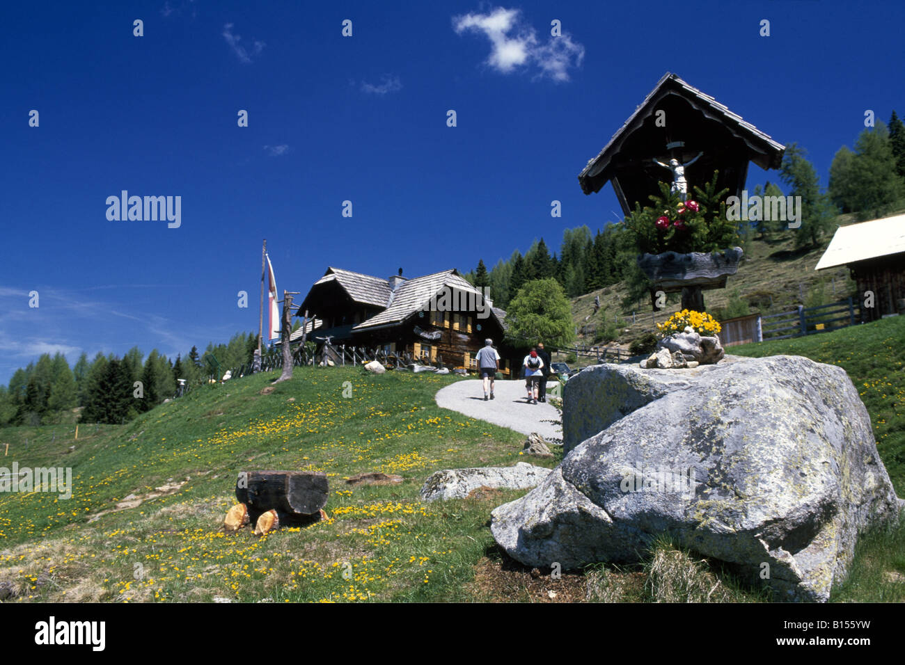 Chalet Lammersdorfer Huette Lago Milstaetter vedere Carinzia Austria Foto Stock