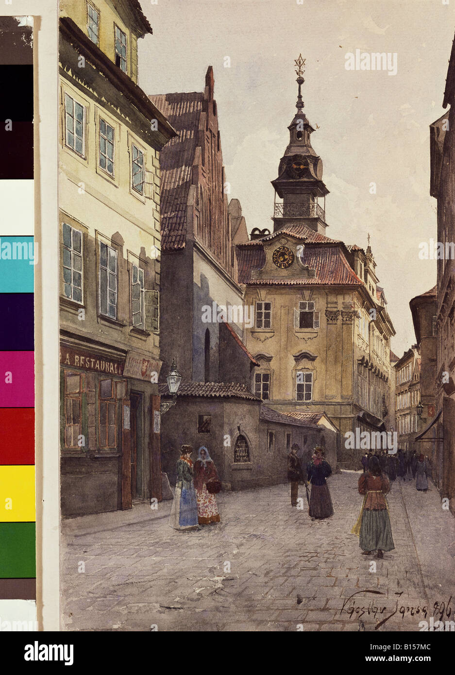 Belle arti, Jansa Vaclav (1859 - 1913), pittura, Praga, Old Town, acquerello, 1895, , artista del diritto d'autore non deve essere cancellata Foto Stock