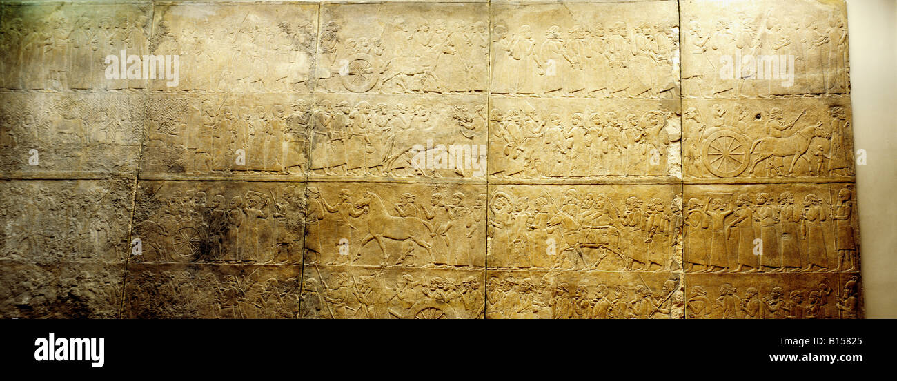 Belle arti, mondo antico, Assiri, campagna, catturato persone, Nimrud, Palazzo di Re Ashurnasirpal II (regnò 883 - 859 BC), British Museum di Londra, , artista del diritto d'autore non deve essere cancellata Foto Stock