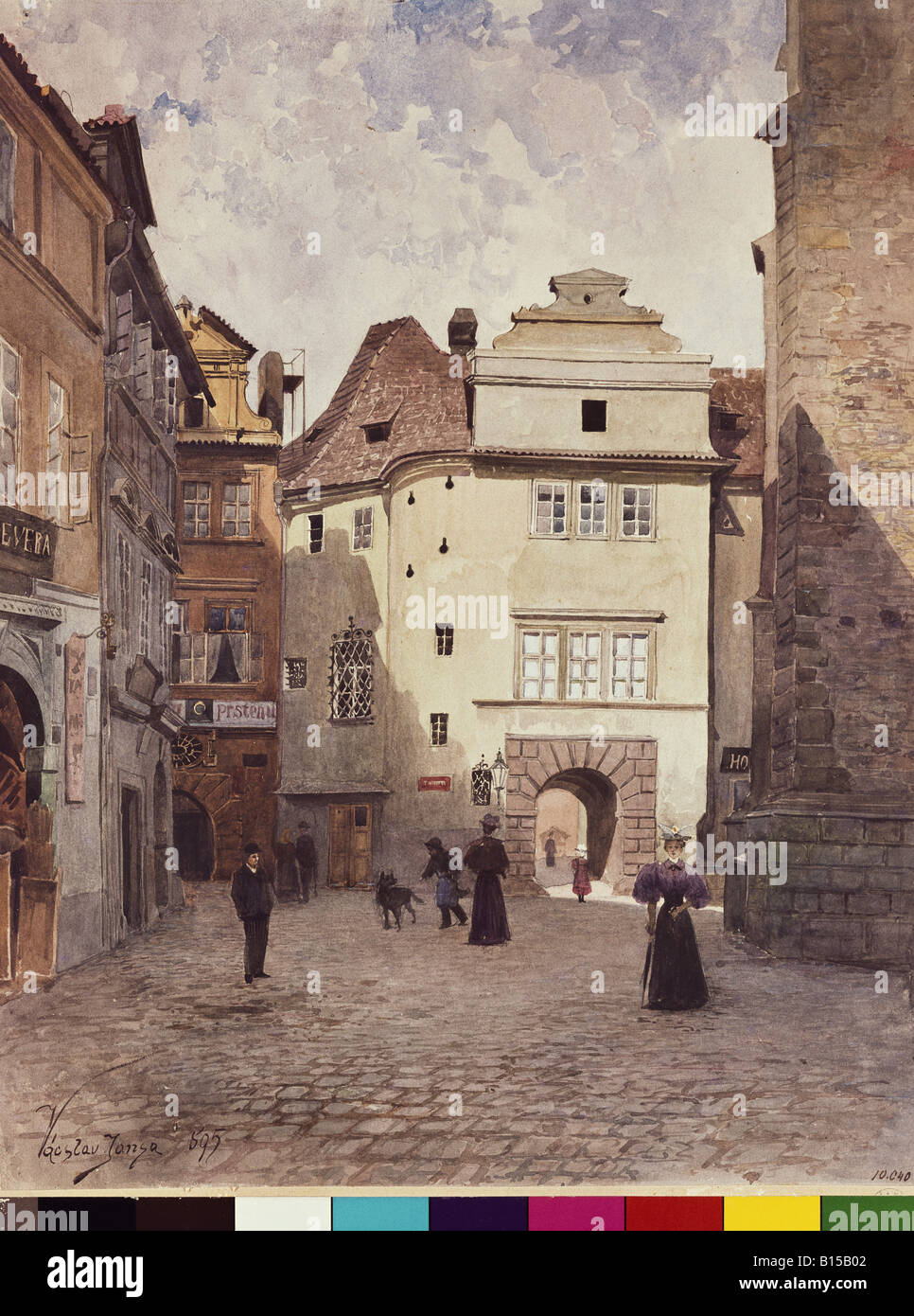 Belle arti, Jansa Vaclav (1859 - 1913), pittura, Praga, Old Town, acquerello, 1895, , artista del diritto d'autore non deve essere cancellata Foto Stock
