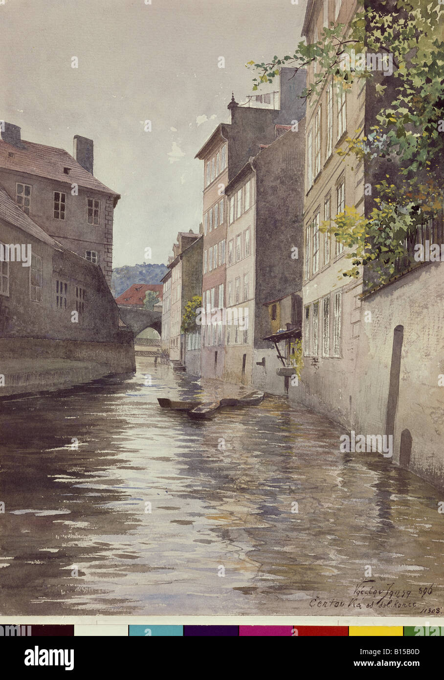 Belle arti, Jansa Vaclav (1859 - 1913), pittura, Praga, Minor trimestre, acquerello, 1896, , artista del diritto d'autore non deve essere cancellata Foto Stock