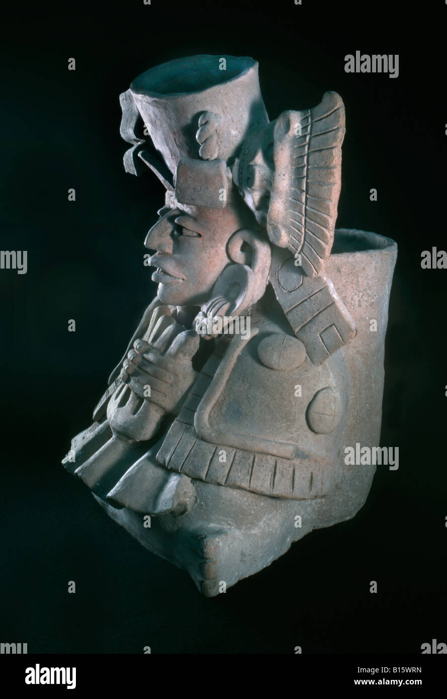 Ceramica urna funeraria di Monte Alban fase Xoo,stampo realizzati in recipienti di ceramica del tardo periodo classico della valle Oaxacan, Zapoteco Foto Stock