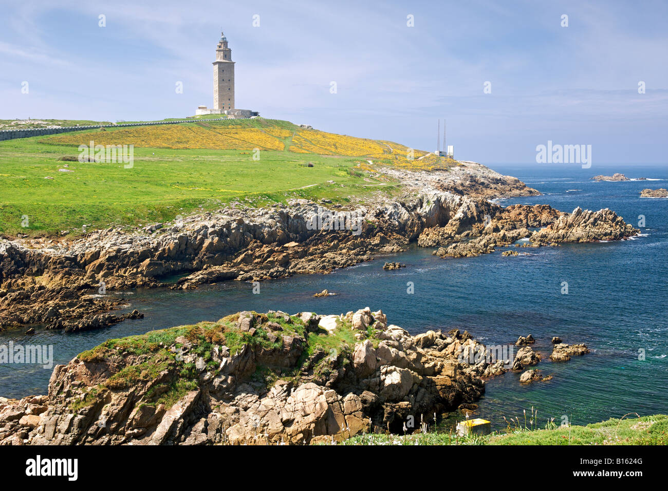 La Torre de Hercules in La Coruña, in Galizia, in Spagna. Foto Stock