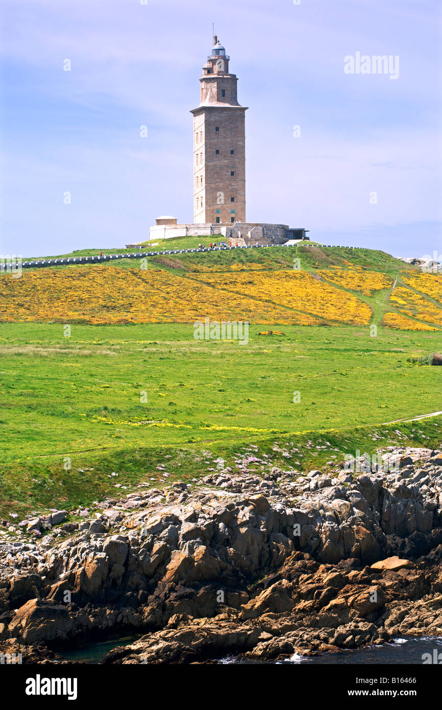 La Torre de Hercules nella città di La Coruña, in Galizia, in Spagna. Foto Stock