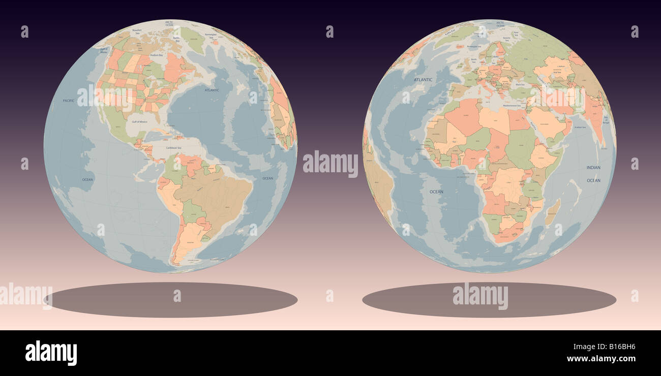 Globo terrestre, ad altissima risoluzione, topografia reale rendering. Due  angoli di messa a terra Foto stock - Alamy
