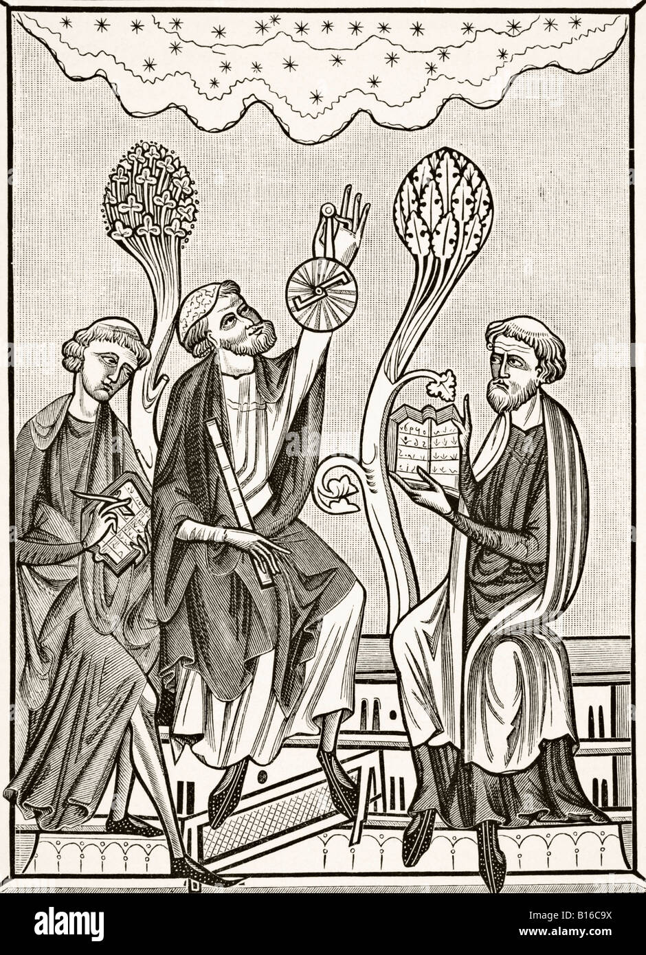 Una lezione di Astronomia, dopo una miniatura nel breviario del 13th secolo di St Louis. Foto Stock