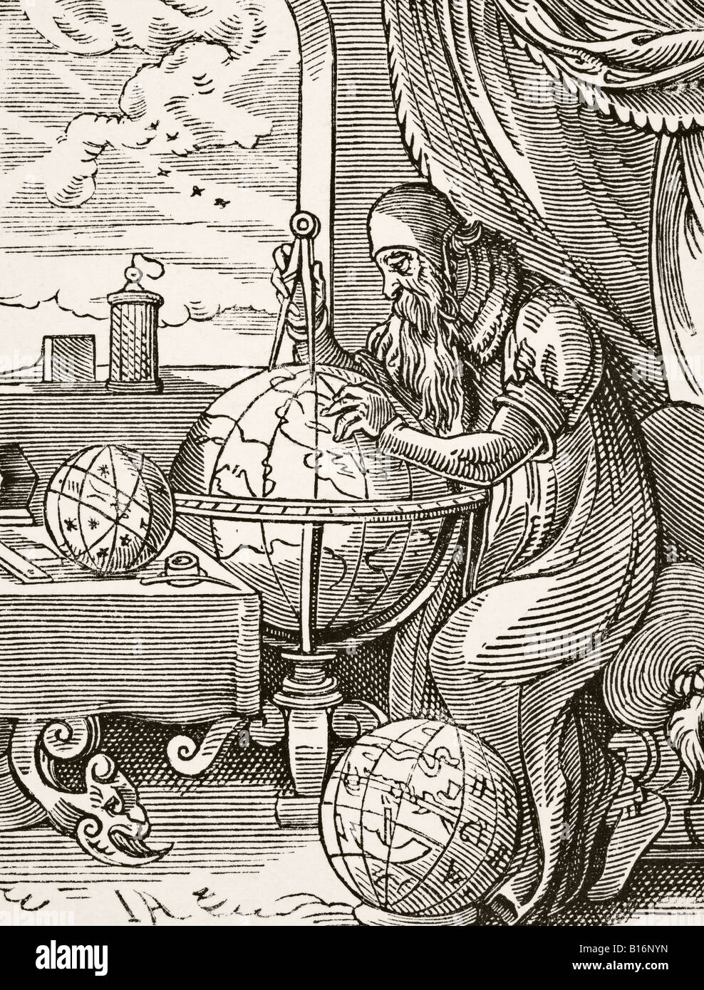 Astronomo e cosmografo tedesco, dopo un'incisione in legno del 16th secolo di Jost Amman. Foto Stock