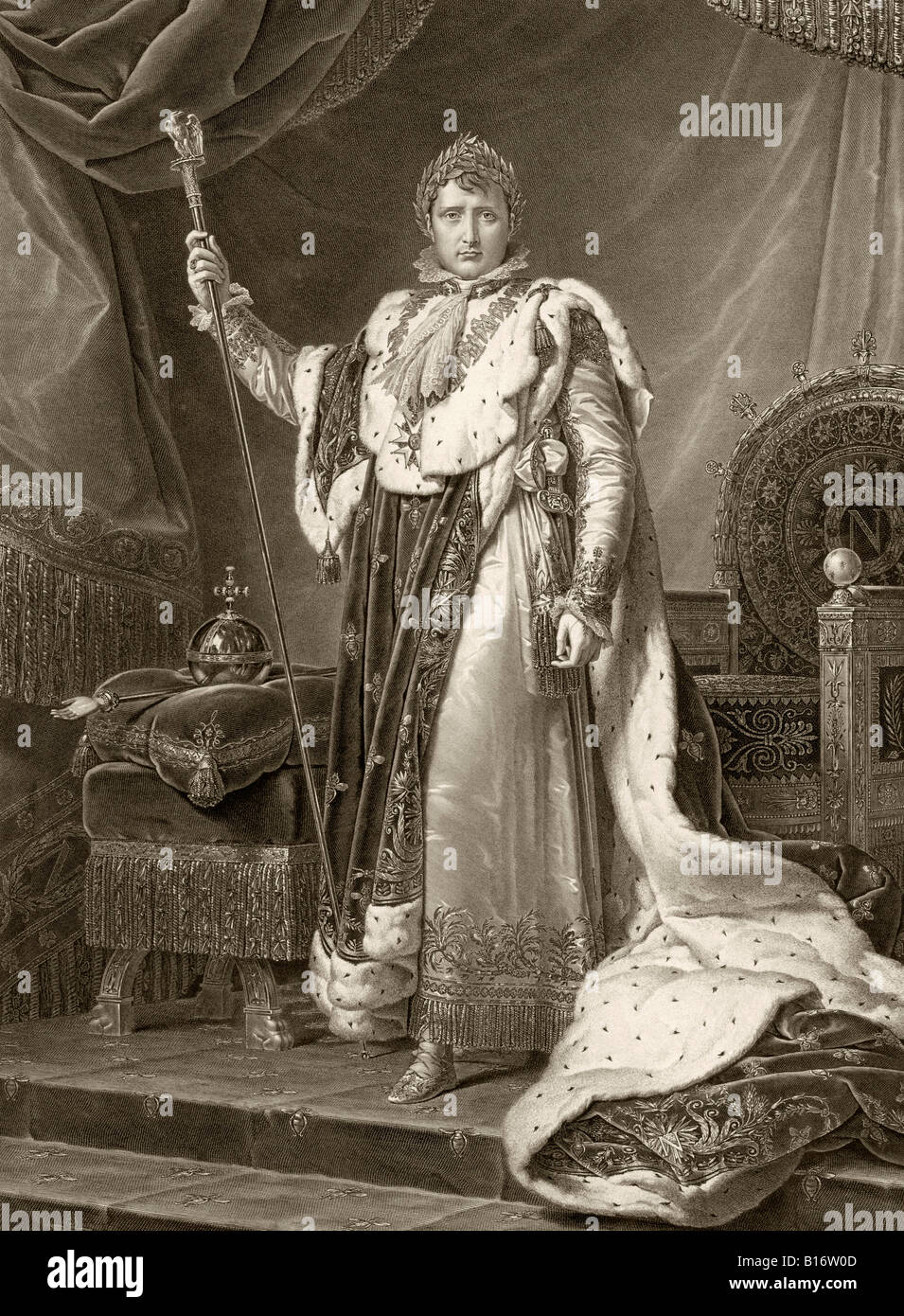 Napoleone I, imperatore di Francia, 1769 -1821. Visto qui nella sua incoronazione vesti. Napoléon Bonaparte, statista francese e leader militari. Foto Stock