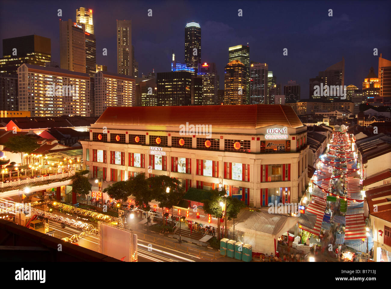 Chinatown e sullo skyline di Singapore Foto Stock