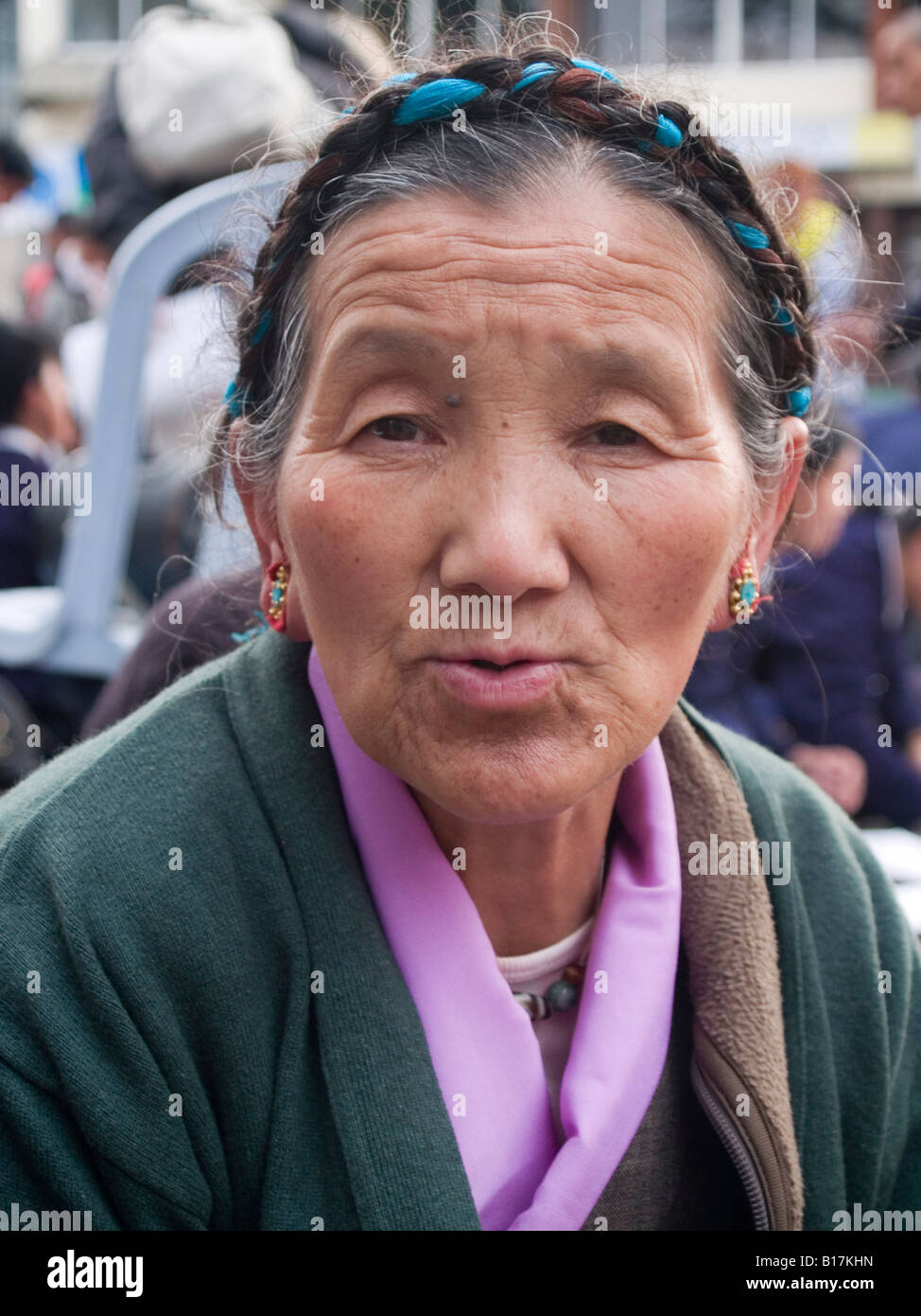 Donna tibetana in Darjeeling in India Foto Stock