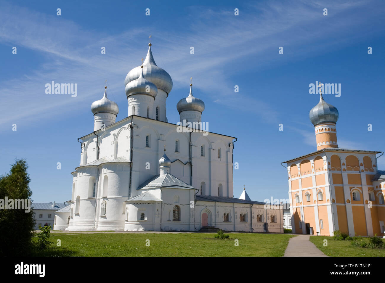 Khutyn Monastero del Salvatore della Trasfigurazione e di San Varlaam. Villaggio di Khutyn, Novgorod Oblast, in Russia. Foto Stock