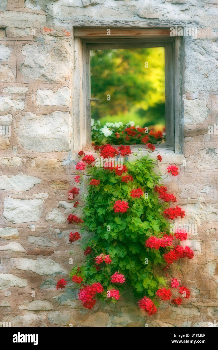 Parete del cottage in pietra a Queenston, Ontario, Canada Foto Stock