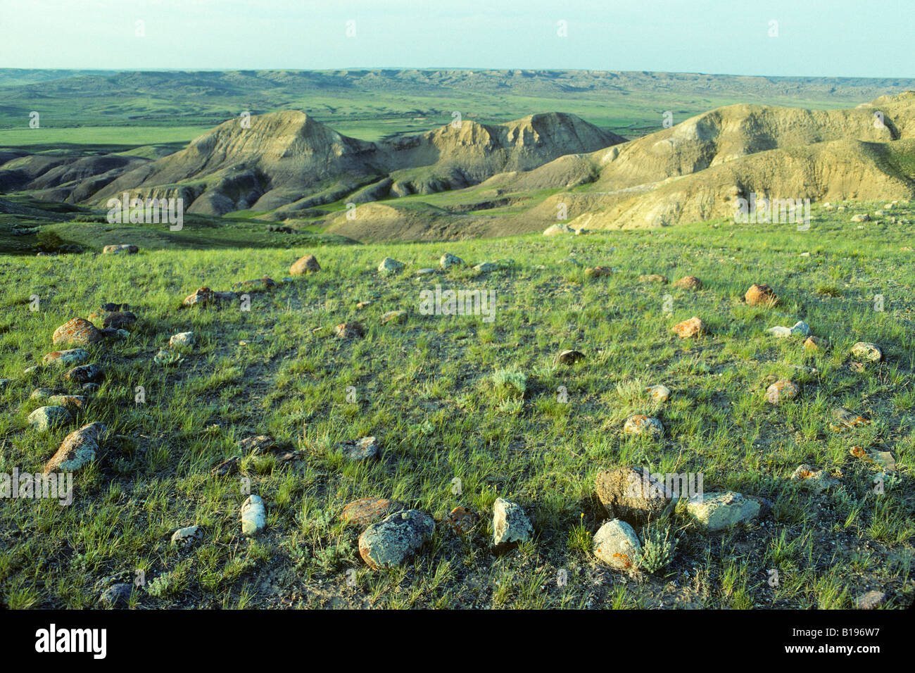 Anelli Teepee, praterie National Park, Sud del Saskatchewan, Canada Foto Stock