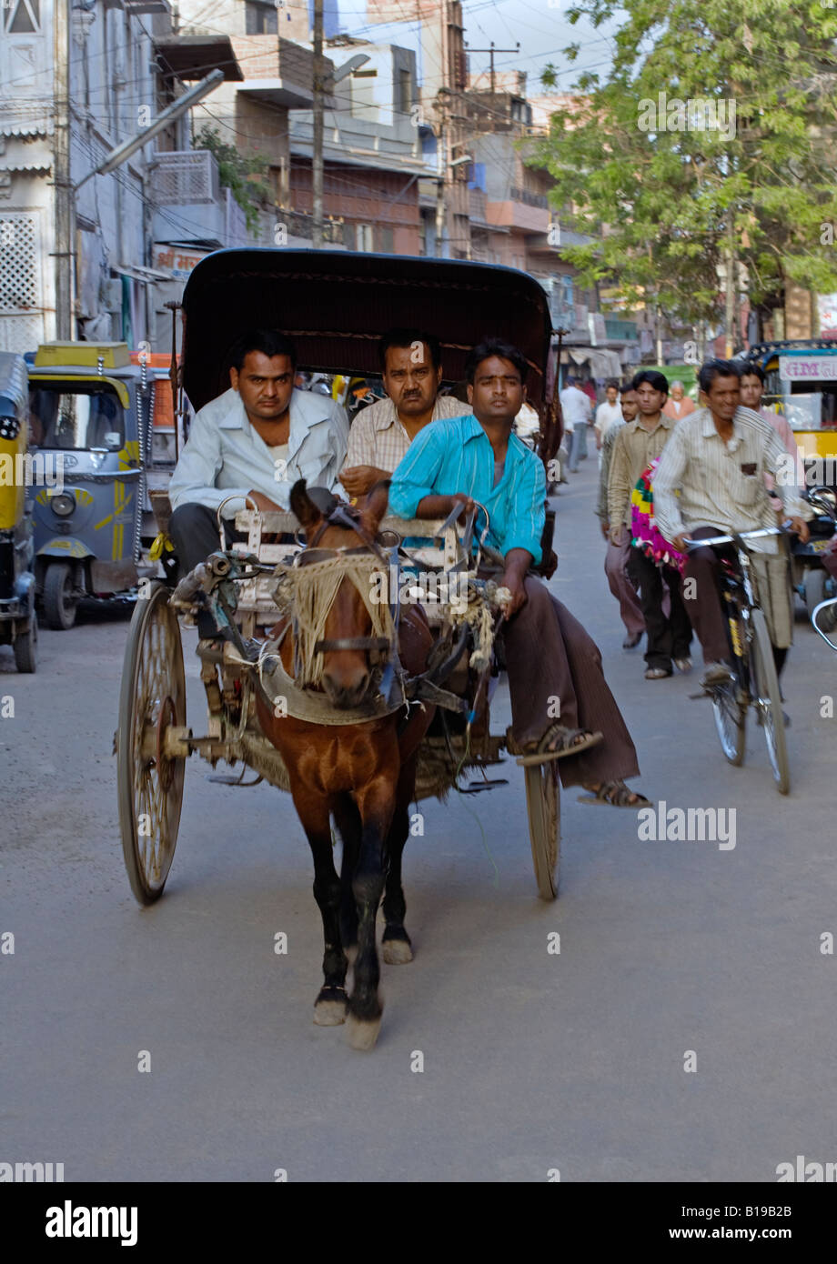 Cavallo carrello sulle strade di Jodhpur Rajasthan in India Foto Stock