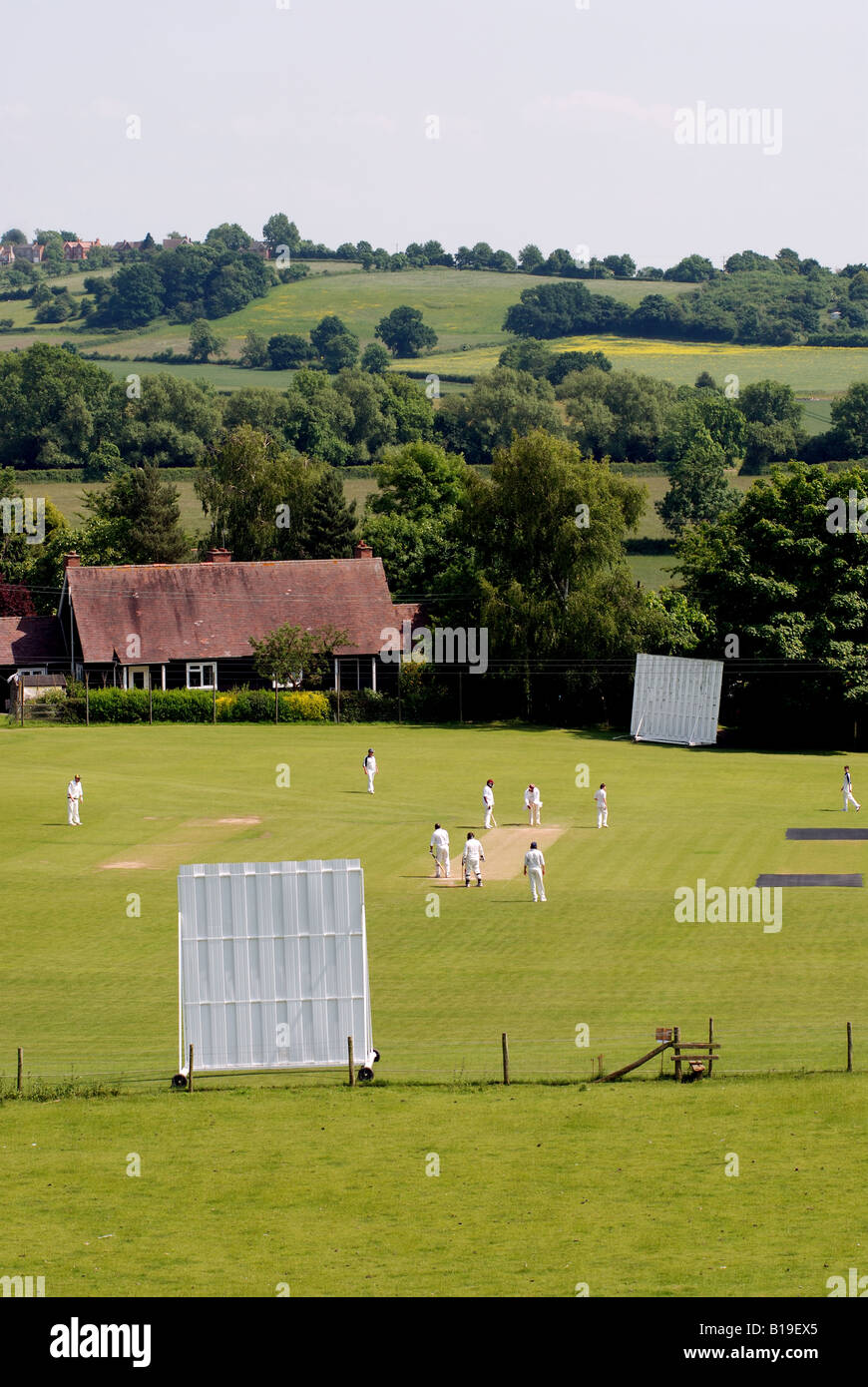 Village cricket a Exhall, Warwickshire, Inghilterra, Regno Unito Foto Stock